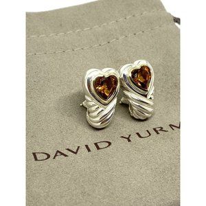 David Yurman Heart Citrine Shrimp Sterling Silver 14K Gold French Clip Earrings